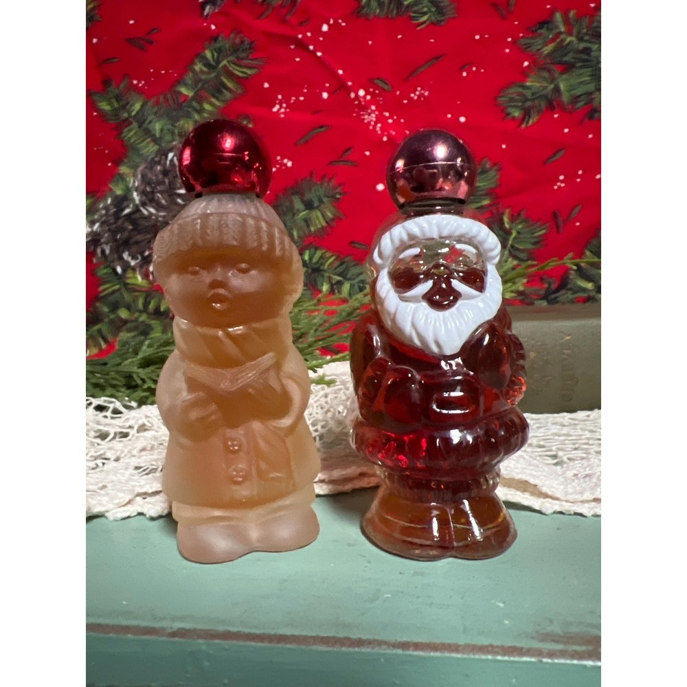 Vintage Avon Jolly Santa & Caroler Cologne Song of Christmas Bottles